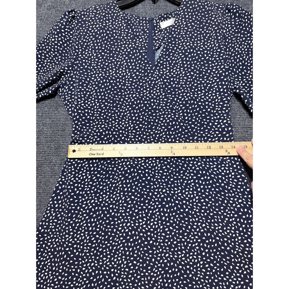 LUUL Midi Dress Womens S Navy White Polka Dot Short Sleeve V-Neck A-Line - Picture 7 of 9